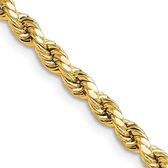 4mm 14K Yellow Gold Diamond Cut Hollow Rope Chain Necklace 16 Inch